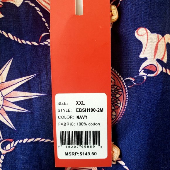 men's cotton shirt L navy pink wild print Elie NWT - Picture 9 of 10